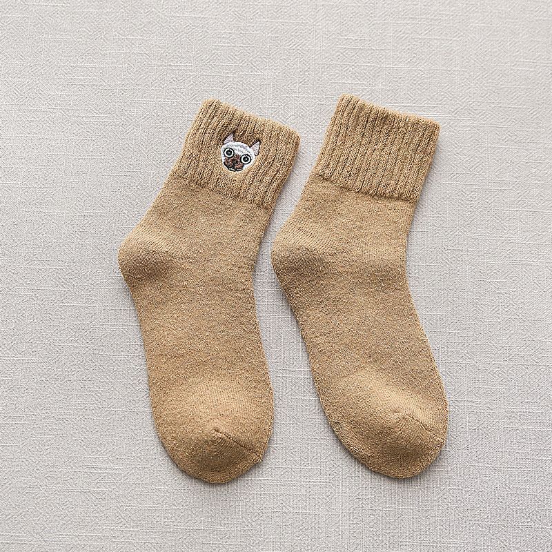 Thick Nap Wool Terry Socks In Tube Socks Embroidery Warm Winter Thick Socks Fluffy Fuzzy Socks